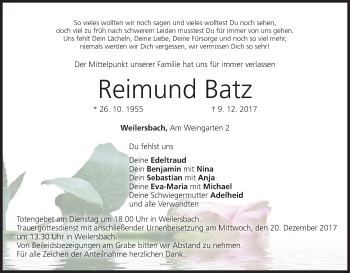 Anzeige von Reimund Batz von MGO