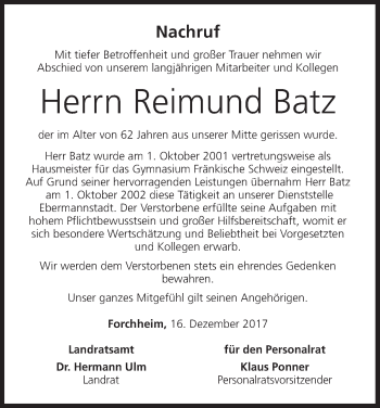 Anzeige von Reimund Batz von MGO