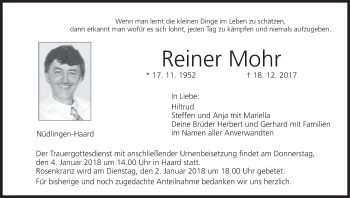 Anzeige von Reiner Mohr von MGO
