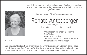 Anzeige von Renate Antesberger von MGO