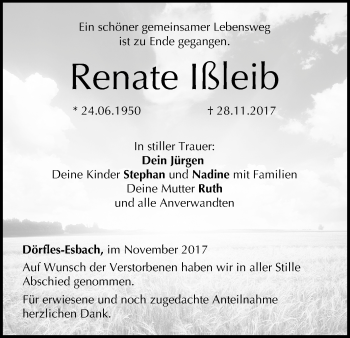 Anzeige von Renate Ißleib von MGO
