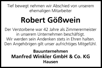 Anzeige von Robert Gößwein von MGO