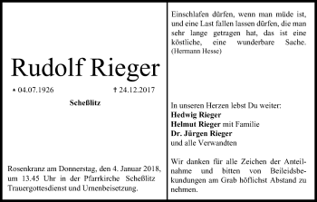 Anzeige von Rudolf Rieger von MGO