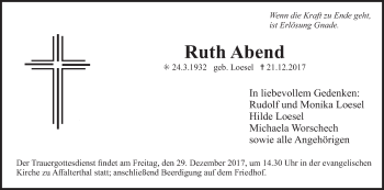 Anzeige von Ruth Abend von MGO
