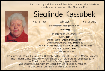Anzeige von Sieglinde Kassubek von MGO