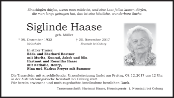 Anzeige von Siglinde Haase von MGO