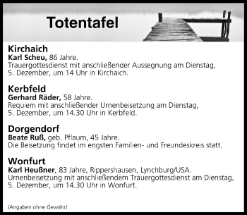 Anzeige von Totentafel vom 05.12.2017 von MGO