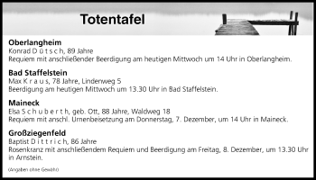 Anzeige von Totentafel vom 06.12.2017 von MGO