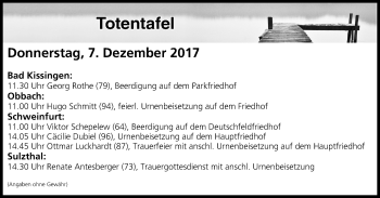 Anzeige von Totentafel vom 07.12.2017 von MGO