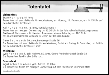 Anzeige von Totentafel vom 07.12.2017 von MGO