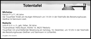 Anzeige von Totentafel vom 13.12.2017 von MGO