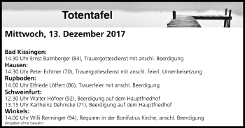 Anzeige von Totentafel vom 13.12.2017 von MGO