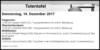 Anzeige von Totentafel vom 14.12.2017 von MGO