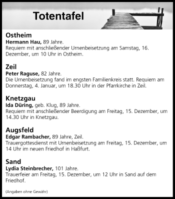 Anzeige von Totentafel vom 15.12.2017 von MGO