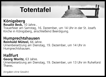 Anzeige von Totentafel vom 16.12.2017 von MGO