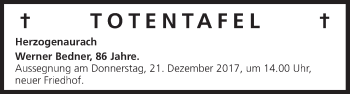 Anzeige von Totentafel vom 19.12.2017 von MGO