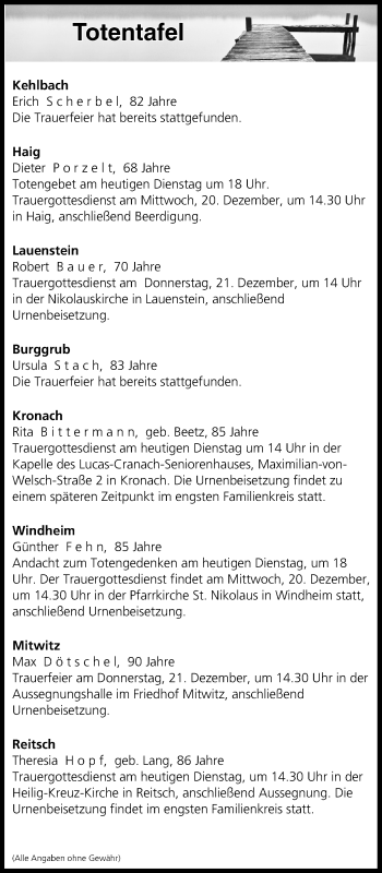 Anzeige von Totentafel vom 19.12.2017 von MGO