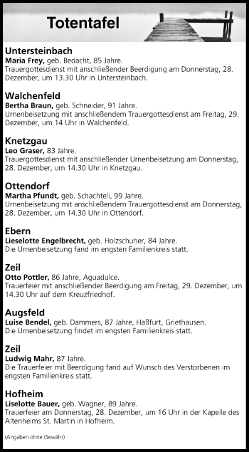 Anzeige von Totentafel vom 21.12.2017 von MGO
