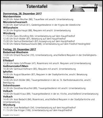 Anzeige von Totentafel vom 21.12.2017 von MGO