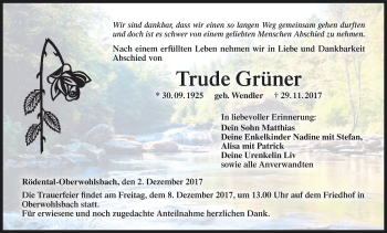 Anzeige von Trude Grüner von MGO