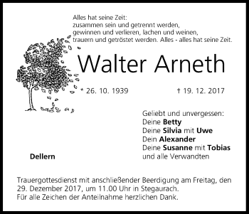 Anzeige von Walter Arneth von MGO