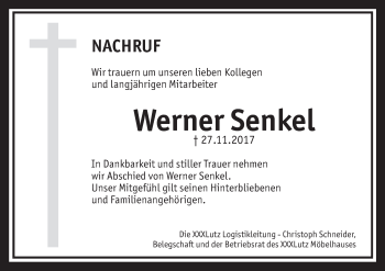 Anzeige von Werner Senkel von MGO