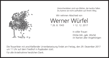 Anzeige von Werner Würfel von MGO