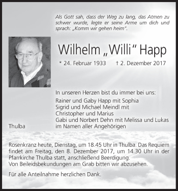Anzeige von Wilhelm Happ von MGO