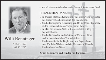 Anzeige von Willi Renninger von MGO