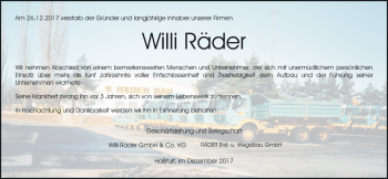 Anzeige von Willi Räder von MGO