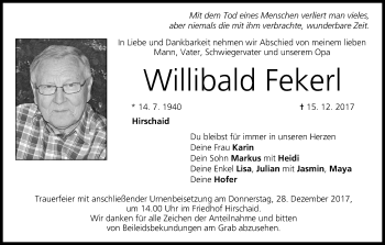 Anzeige von Willibald Fekerl von MGO