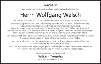 Anzeige von Wolfgang Welsch von MGO