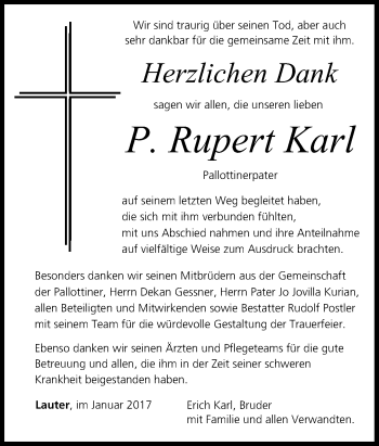 Anzeige von P. Rupert Karl von MGO