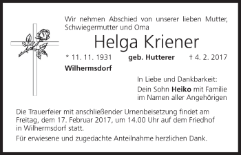 Anzeige von Helga Kriener von MGO