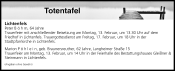 Anzeige von Totentafel vom 11.02.2017 von MGO
