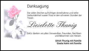 Anzeige von Lieselotte Thunig von MGO