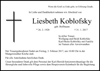 Anzeige von Liesbeth Koblofsky von MGO