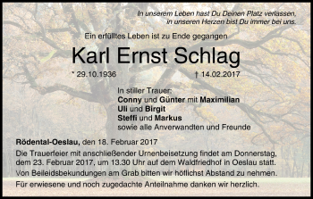 Anzeige von Karl Ernst Schlag von MGO