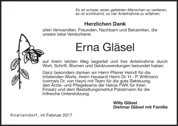 Anzeige von Erna Gläsel von MGO