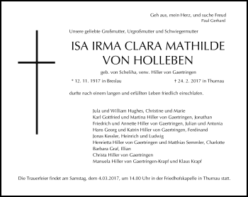 Anzeige von Isa Irma  von Holleben von MGO