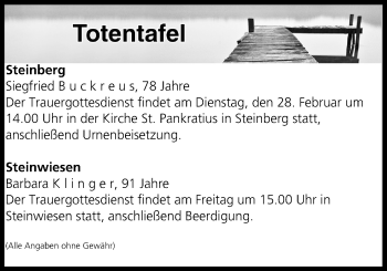 Anzeige von Totentafel vom 24.02.2017 von MGO