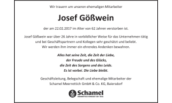 Anzeige von Josef Gößwein von MGO