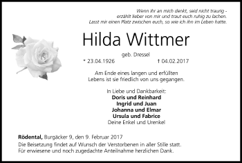 Anzeige von Hilda Wittmer von MGO