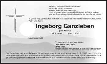 Anzeige von Ingeborg Ganzleben von MGO