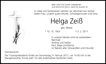 Anzeige von Helga Zeiß von MGO