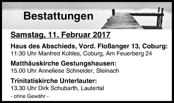 Anzeige von Bestattungen vom 11.02.2017 von MGO