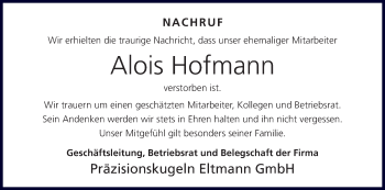 Anzeige von Alois Hofmann von MGO