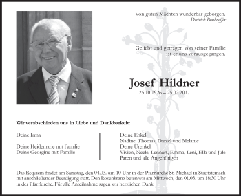 Anzeige von Josef Hildner von MGO