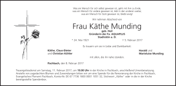 Anzeige von Käthe Munding von MGO
