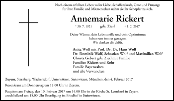 Anzeige von Annemarie Rickert von MGO
